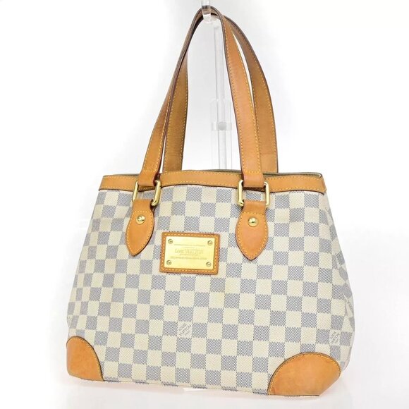 LOUIS VUITTON Hampstead PM Shoulder Bag Damier Azur Leather White - Picture 1 of 16